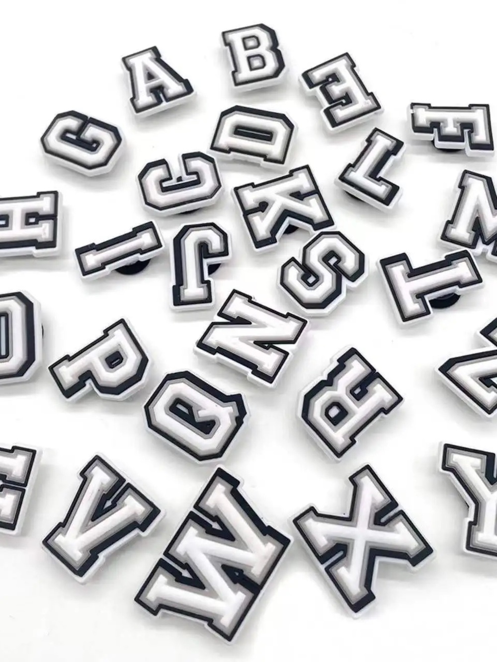 Alphabet Letter Shoe Charms - Black & White Varsity Letters - 37 pcs